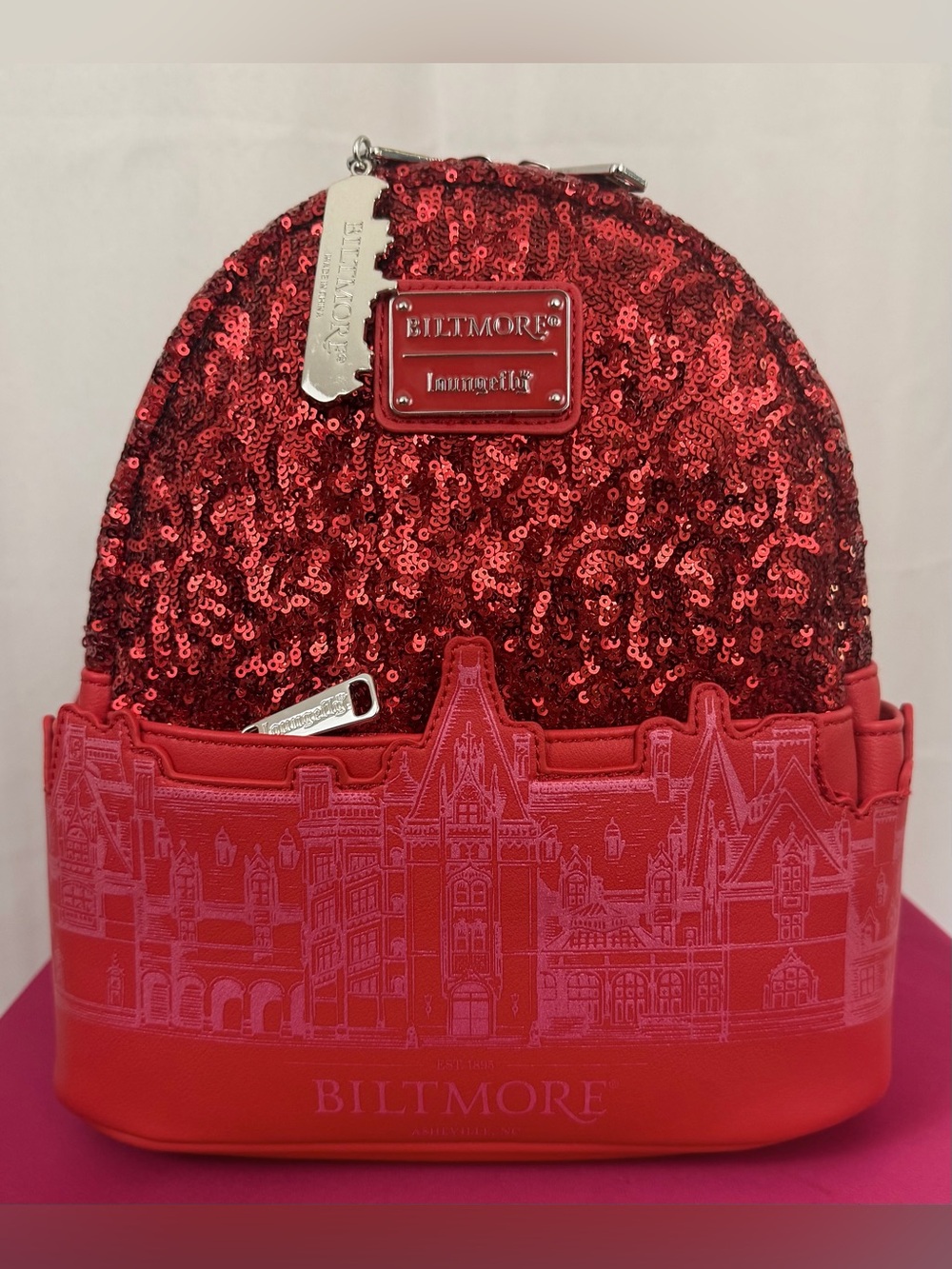 Stunning “Hard of Find” NWT Loungefly Red Sequin Biltmore Mini Backpack !!!! - Picture 4 of 10